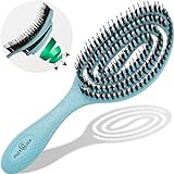 MarQus Bio Haarbürste mit Wildschweinborsten und Spiralfeder - Entwirrbürste für jeden Haar Typ für Glanz und Volumen - Haarbürste ohne Ziepen, Farbe Blau