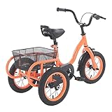 MEELRYD 12 Zoll 3 RäDer Dreirad Kinder FahrräDer, 3 Räder Fahrrad mit Einkaufskorb und Rückenlehne 25kg Maximale Belastbarkeit FüR Jungen/MäDchen Single Speed Dreirad