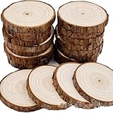 10 Stück Natur Holzscheiben Blank Holz-Scheiben DIY Handwerk Runde Holzscheiben zum basteln Holz Log Scheiben mit Baumrinde Unbehandeltes Baumscheiben Bastelnscheiben Holzkreise