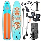 BRAST® SUP Board Family | Aufblasbares Stand up Paddle Set XXL | 370x87x15cm bis 210kg | 7 Designs | inkl. Zubehör 2X Kajak-Sitz 2X Fußschlaufe 2X Paddel Pumpe Rucksack | Summer
