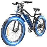 Elektrofahrrad mit 26 x 4.0 Fat Tire für Erwachsene 25km/h 250W Motor,48V 13Ah herausnehmbare Batterie Mountain Ebike Max 100 KM Reichweite,7 Gang Schaltung, Dual Crown Gabel M10 Plus Elektrofahrräder