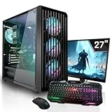 SYSTEMTREFF Basic Gaming Komplett PC Set AMD Ryzen 5 5500 6x4.2GHz | Nvidia RTX 3050 8GB DX12 | 1TB M.2 NVMe | 32GB DDR4 RAM | 27 TFT Monitor | Desktop Paket Computer für Gamer, Gaming