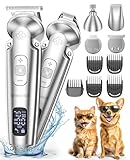 oneisall 4 in 1 Leise Schermaschine Hund Katze Dichtes fell, IPX7 Wasserdichtes Hundeschermaschine, Hunderasierer& Pfotentrimmer& Krallenschleifer geeignet für lange/dicke/verfilzte lockige Tierhaare