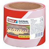 tesa® Signal Absperrband - Warnband zur Absperrung, Markierung und zur Abgrenzung von Gefahrenbereichen - nicht klebend - Rot-Weiß, 100 m x 80 mm