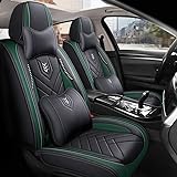 Autositzbezüge Leder Sitzschoner Sitzbezüge Auto Universal Vordersitze Kunstleder Schonbezüge Sitzauflagen Kompatibel mit Airbags 5 Sitze Set Komplettset ( Color : Black green , Size : Luxury )