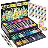 Lyuvie 132 Farben Acrylstifte für Steine Wasserfest,66 Stück Multimarker Acrylic Paint Marker,Brush Acrylmarker Pinselspitze für Steine zum Bemalen Holz Glas Papier