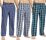 JupiterSecret Herren Baumwolle Pyjamahose Lang Schlafanzughosen für Herren Karierte Nachtwäsche 3er Packs