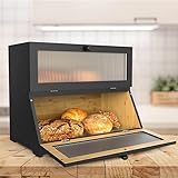 Simcat Brotkasten, groß, Bambusholz, doppellagig, Brotbox für Küchentheke, 39 x 25 x 32 cm, Schwarz