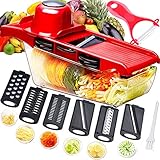 Gemüseschneider Mandoline,Gemüsehobel Schneider,Vegetable Chopper,Lebensmittel Shredder,Reibe Hacker,6 Austauschbare Edelstahl Scharfe Klingen mit Schäler,Cutter für Kartoffel,Tomate,Zwiebel,Käse