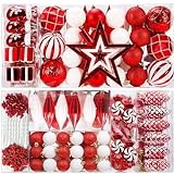 88PCS Weihnachtskugeln Ornamente für Weihnachtsbaum, zarte Weihnachtsdekoration Bastelset Bruchsichere Kunststoff weihnachtsbaumschmuck Kugeln Kit für Neujahrsfeier Hochzeitsfeier (Rot+Weißen)