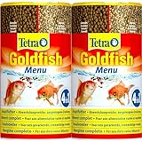 Tetra Goldfish Menu - 4in1 Fischfutter-Mix mit Crisps, Flocken, Granulat und Daphnien für alle Goldfische und andere Kaltwasserfische, 250 ml Dose (Packung mit 2)