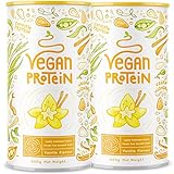 Vegan Protein - VANILLE - Proteinpulver mit Reis-, Soja-, Erbsen-, Chia-, Sonnenblumen- und Kürbiskernprotein - 2x600gr Pulver