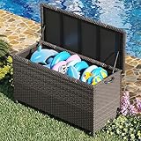 Litake 468L Aufbewahrungsbox für den Außenbereich, Große Terrassenbox Polyrattan Gartenbox wetterfest mit Deckel& Zwei Radern, Leicht Bewegen, Kissenbox für Garten/Balkon, 134x 55 x 64 cm, Braun