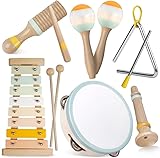 Baby-Musikinstrumente, Kinder-Musikspielzeug, Montessori-Musikinstrumentenset für Kleinkinder, Percussion-Instrumente Set mit modernem Boho-Xylophon für Kinder Vorschulbildung 3+