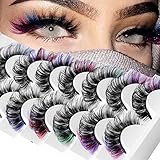 Farbige Wimpern, 5D-falsche Wimpern mit Farbe, künstliche Nerzwimpern, Wispies, flauschige, farbige Wimpern, dramatische Streifenwimpern für Weihnachten, Cosplay, Kostüme, künstliche Wimpern, 7 Paar