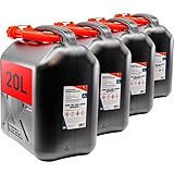 KOVA 4x Benzinkanister 20L SCHWARZ Kunststoff Dieselkanister Reservekanister Kraftstoffkanister 20 Liter Wasserkanister für Benzin Diesel Wasser AdBlue, 20-Liter-Kanister & Außgießer 20 ltr Petrol Can