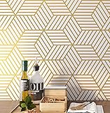 ReWallpaper 45CM X 7M Tapete Geometrische Gold Tapete Selbstklebend Modern Weiß