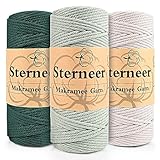 Makramee Garn 3mm x 100m, Sterneer 3 Stuck Baumwollgarn Kordel, DREI Farben, DIY Makramee Kordel, für Blumenampel, Deko, Vorhang, Türvorhang, Vorhang Tür (Weiß+Hellgrün+Grün)