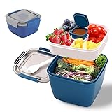 Bento Box Lunchbox mit unterteilung fächern,Brotdose mit Besteck Erwachsene/Kinder,Brotzeitbox Nachhaltig Auslaufsicher,Salat box to go, 1500ml Bento Box für Schule/Arbeit/Picknick Reisen (blau)