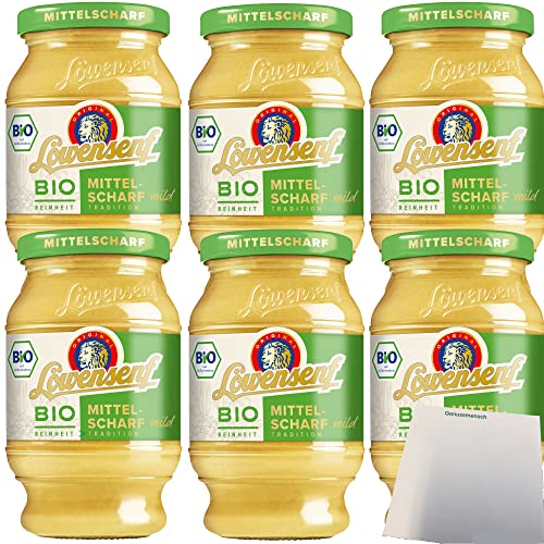 Löwensenf Mittelscharfer Senf Bio Reinheit 6er Pack (6x250ml Glas) + usy Block