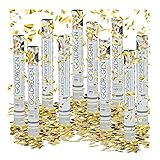 10 x Party Popper 40 cm im Konfettikanonen Set, Konfetti Bombe für Hochzeit und Geburtstag, Konfetti Shooter 6-8 m Effekthöhe, gold metallic