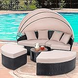 Melko Sonneninsel Polyrattan Gartenmuschel Gartenlounge Sonnenliege Gartenliege Rattanmöbel