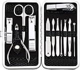 Maniküre Set Professionelles Nagelknipser Kit Pediküre Kit -12 stücke Pflegeset aus Edelstahl Nagelpflege Werkzeuge Reise Grooming Kit (Schwarz)