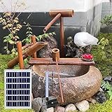 Solar-Bambus-Wasserbrunnen Für Den Zen-Garten, Mit Pumpe, Bambusflößen, Bambuslöffeln, Kleinem Holzbrunnen Für Den Außenbereich, DIY-Wasserspielbrunnen Für Den Garten, Ro(Raw Bamboo)