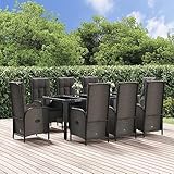 Hoodmeel 9-TLG Sitzecke Balkon, Balkon Sitzecke, Balkon Tisch Und Stühle, Essgruppe Garten, Sitzgruppe Garten, mit Kissen Schwarz und Grau Poly Rattan