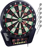 Eloklem Elektronische Dartscheibe Dardboard mit 4 LCD-Anzeige und Ladeadapter Geeignet, 6 Darts und 24 Pfeilkopf 27 Spiele mit 243 Spieloptionen Profi Elektronik Dartspiel E-Dart Board (Schwarz)