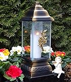 Grablaterne Grablampe Grableuchte Grablicht Rose Bronze inkl. Kerze Gabschmuck Lampe Laterne Licht Trauer Friedhof Garten