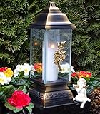 Grablaterne Grablampe Grableuchte Grablicht Rose Bronze inkl. Kerze Gabschmuck Lampe Laterne Licht Trauer Friedhof Garten