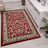 Teppich-Home Orient R2430 Orientalischer Teppich Klassisch gewebt mit Ornament und Blumenmotive, Farbe:Rot, Beige, Grau, Schwarz, Größe:80x150 cm