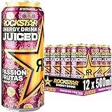 Rockstar Baja Juiced Energy Drink Passion Frutas – Exotisches, koffeinhaltiges Erfrischungsgetränk mit Maracuja Geschmack für den Energie Kick, EINWEG (12x 500ml)