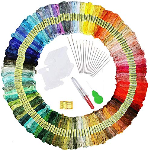 elloLife [150 Farben Stickgarn, Multifarben Sticken Garn Embroidery Threads mit 12 Spulen Organisator für Freundschaftsbänder Kit Stickerei Basteln Leisure Arts Kreuzstich Nähgarne Häkeln, 8m
