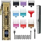 Hatteker Professional Hair Clipper für Männer, Akku wiederaufladbare Haar Trimmer Eletric Bartrasierer Barber Gromming Kit LED Anzeige (Gold)