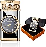 Vmxlso Feuerzeug mit Uhr, Sturmfeuerzeug, Jet Feuerzeug, Pfeifenfeuerzeug, Zigarrenfeuerzeug für Vater und MäNner Geschenks mit Geschenkbox, für Zigarette