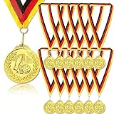 GEBETTER 12 Stück Fußball Medaillen Kindergeburtstag aus Metall Goldmedaillen mit schwarz rot goldenem Band für Jungen Mädchen Kinder Erwachsene als Mitgebsel