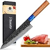 Kuwata Damastmesser Kochmesser 20cm, Professionelles Handgeschmiedetes Japanisches Messer, VG10 High Carbon Steel Scharfes Messer für Fleisch und Fisch (Rosenholzgriff und Geschenkbox)