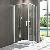 Duschkabine Eckeinstieg 80x80x185cm Doppel Schiebetüren Duschabtrennung, Chorm Dusche Duschwand mit Stangengriff, Schiebetür Eckdusch mit 6mm ESG Sicherheitsglas