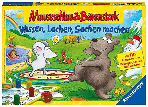 Ravensburger 21298 - Wissen, Lachen, Sachen machen - Mauseschlau & Bärenstark für Kinder, Kinderspiel für 2-4 Spieler, Quiz ab 5 Jahren