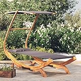 Yolola Hängematte Sonnenliege Holz Loungebett mit Dach Gartenmöbel Loungebett Outdoor Hängeliege Schwebeliege Gartenliege Sonnenliege Draußen 100x190x134 cm Bugholz Massiv Anthrazit