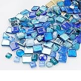 1.1 Pfund Mosaiksteine zum Basteln,Muggelsteine für Kreativ DIY,Mini Buntglas Dekosteine für Draußen,Blau