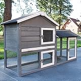 zooprinz Brandneuer Kaninchenstall, Hasenstall – aus massivem Vollholz ideal für draußen - Einfach zu reinigen Dank der großen Kotschublade, mit natürlichen Farben gestrichen