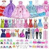 Barbie Kleidung 48pcs Barbie Kleidung Original Barbie Kleidung Set Schöne Barbie Kleider Barbie Kleidung Winter Enthält Schuhe Halskette Krone Handtasche und Accessoires für 30cm Puppen