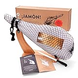 Jamon-Box Nr. 2 - Serrano-Schinken 6,5kg im Geschenk-Set mit Zubehör - 12 Monate gereifter Hinterschinken aus Spanien inklusive Schinkenständer, Schinkenmesser & Schneide-Anleitung von jamon.de