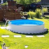 Steinbach Stahlwandpool Set Nuovo – 011101 – Ø 350 x 120 cm – Runder Pool in Weiß für bis zu 10.400 l Wasserinhalt – Mit winterfester Blauer Innenfolie und zahlreichem Zubehör