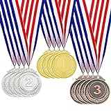 Vueinrg 12 Stück Gold Silber Bronze Medaillen Set Zahlenmedaillen Metallmedaillen mit Halsband Goldmedaillen Siegermedaillen für Fussball Kinder Sport Wettbewerbe Party Kindergeburtstag