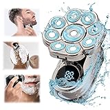 Kopfrasierer für Männer, SULIVES 9D Haarrasierer für kahle Männer, Nass & Trocken Elektrischer Rotationsrasierer, 6-in-1 IPX7 Wasserdichter Kopf/Körper-Trimmer, Grooming Kit mit Bart/Nasentrimmer,