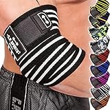 C.P. Sports Bankdrücken Profi Ellenbogen Bandagen 1 Paar, Fitness, Sportbandage, Ellenbogenbandage, Bandagen Bodybuilding, Powerlifting (Schwarz-Weiss-130cm)